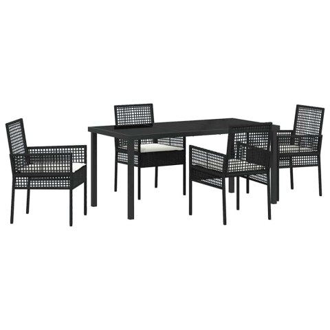 VidaXL Zestaw do jadalni w ogrodzie z poduszką 5 pcs Czarny polirattan