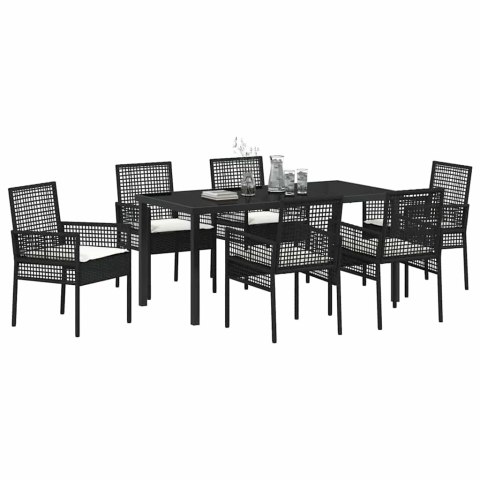 VidaXL Zestaw do jadalni w ogrodzie z poduszką 7 pcs Czarny polirattan