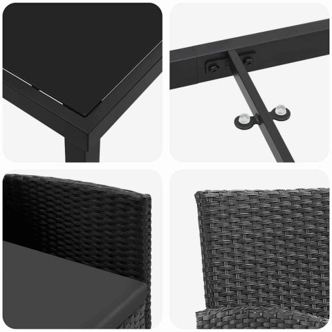 VidaXL Zestaw do jadalni w ogrodzie z poduszką 7 pcs Czarny polirattan