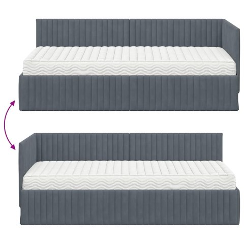 VidaXL Rama Łóżka Narożnego z Materacem 2 pcs Szary Aksamit