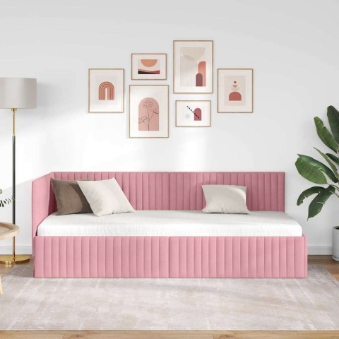 VidaXL Rama łóżka narożnego Z zagłówkiem Różowy 80 cm x 200 cm Aksamit