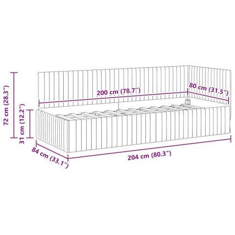 VidaXL Rama łóżka narożnego Z zagłówkiem Różowy 80 cm x 200 cm Aksamit