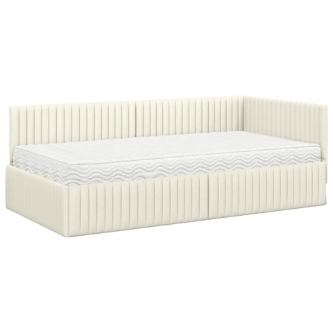 VidaXL Rama Łóżka Narożnego z Materacem 2 pcs Kremowy Aksamit
