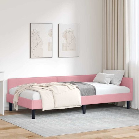 VidaXL Rama łóżka narożnego Z zagłówkiem Różowy 90 cm x 190 cm Aksamit