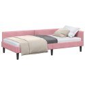 VidaXL Rama łóżka narożnego Z zagłówkiem Różowy 90 cm x 190 cm Aksamit