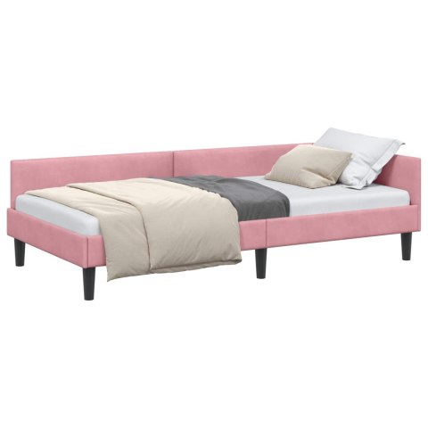 VidaXL Rama łóżka narożnego Z zagłówkiem Różowy 90 cm x 190 cm Aksamit