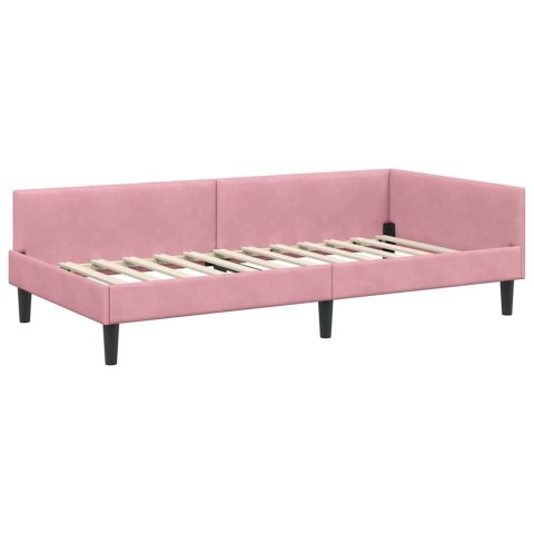VidaXL Rama łóżka narożnego Z zagłówkiem Różowy 90 cm x 190 cm Aksamit