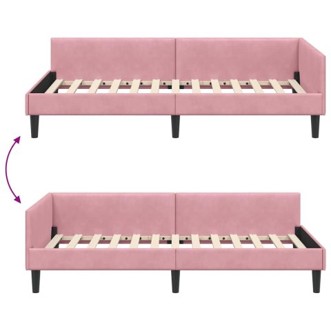 VidaXL Rama łóżka narożnego Z zagłówkiem Różowy 90 cm x 190 cm Aksamit