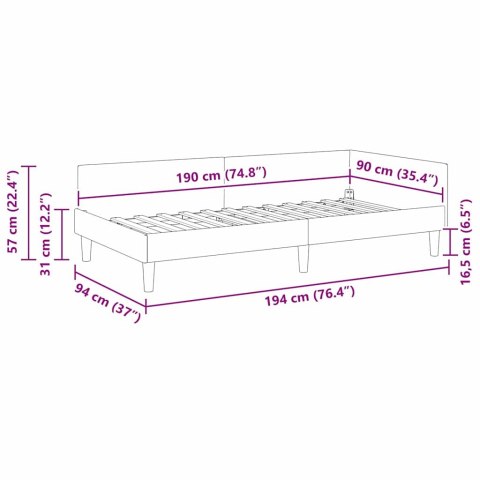 VidaXL Rama łóżka narożnego Z zagłówkiem Różowy 90 cm x 190 cm Aksamit