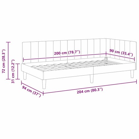 VidaXL Rama łóżka narożnego Kremowy 90 cm x 200 cm Aksamit