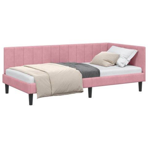 VidaXL Rama łóżka narożnego Z zagłówkiem Różowy 90 cm x 190 cm Aksamit