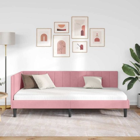 VidaXL Rama łóżka narożnego Z zagłówkiem Różowy 90 cm x 190 cm Aksamit