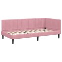 VidaXL Rama łóżka narożnego Z zagłówkiem Różowy 90 cm x 190 cm Aksamit