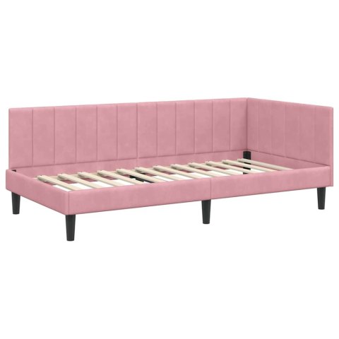 VidaXL Rama łóżka narożnego Z zagłówkiem Różowy 90 cm x 190 cm Aksamit