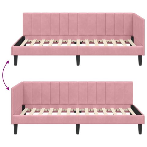 VidaXL Rama łóżka narożnego Z zagłówkiem Różowy 90 cm x 190 cm Aksamit