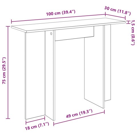 VidaXL Konsola Czarny dąb 100 x 30 x 75 cm Drewno inżynieryjne