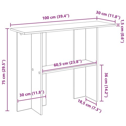 VidaXL Konsola Czarny dąb 100 x 30 x 75 cm Drewno inżynieryjne