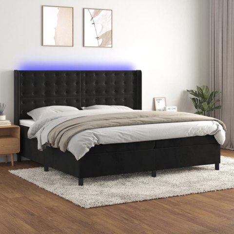 ŁÓŻKO KONTYNENTALNE Z MATERACEM I LED CZARNY AKSAMIT 200X200CM