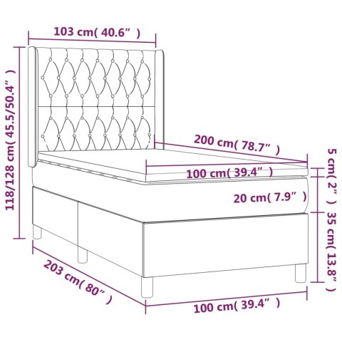 ŁÓŻKO KONTYNENTALNE Z MATERACEM I LED RÓŻOWY AKSAMIT 100X200CM