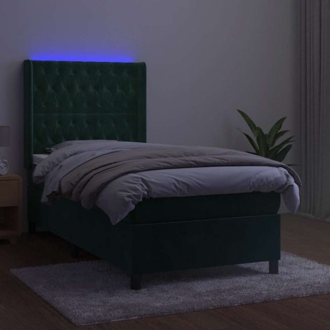 ŁÓŻKO KONTYNENTALNE Z MATERACEM I LED ZIELONY AKSAMIT 90X190CM