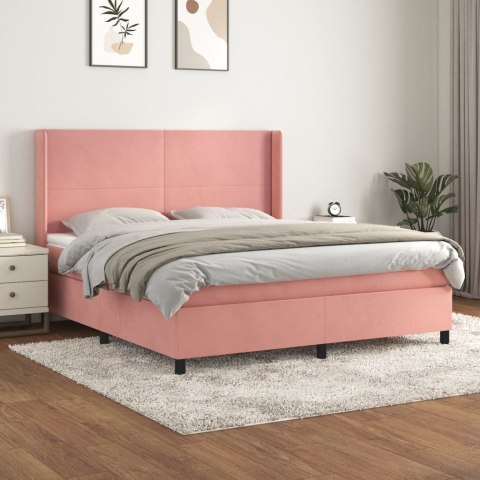 ŁÓŻKO KONTYNENTALNE Z MATERACEM RÓŻOWE 160X200CM AKSAMIT