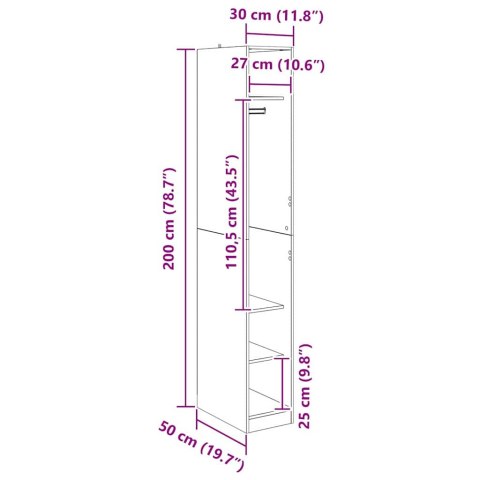 VidaXL Garderoba Czarny Dąb 50 x 30 x 200 cm Materiał drewnopochodny