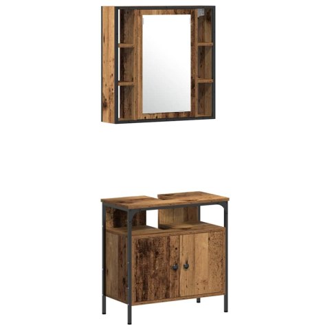 ZESTAW MEBLI ŁAZIENKOWYCH Z PÓŁKĄ Z DRZWIAMI 4 PCS STARE DREWNO