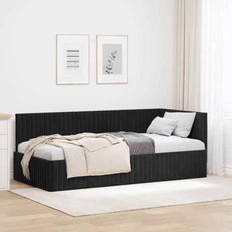 RAMA ŁÓŻKA NAROŻNEGO Z ZAGŁÓWKIEM CZARNY 90CMX190CM AKSAMIT