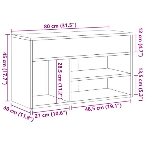 VidaXL Ławka ze schowkiem na buty, dąb artisan, 80x30x45 cm