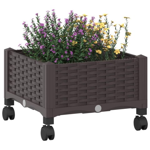 VidaXL Donica ogrodowa na kółkach brązowy 40 x 40 x 29 cm PP