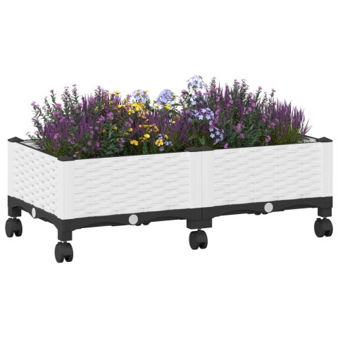 VidaXL Donica ogrodowa na kółkach Biały 80 x 40 x 33 cm PP