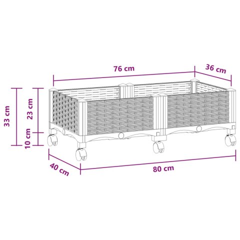 VidaXL Donica ogrodowa na kółkach Biały 80 x 40 x 33 cm PP