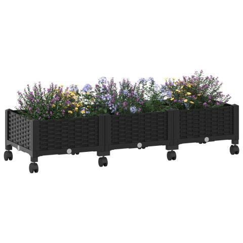 VidaXL Donica ogrodowa na kółkach Czarny 120 x 40 x 29 cm PP
