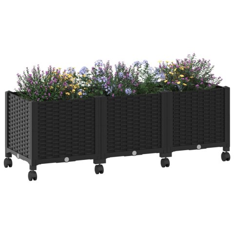 VidaXL Donica ogrodowa na kółkach Czarny 120 x 40 x 44 cm PP