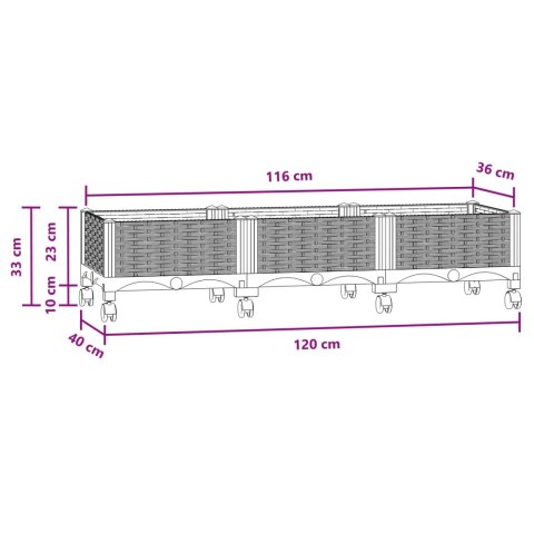 VidaXL Donica ogrodowa na kółkach Niebiesko-szary 120 x 40 x 33 cm PP