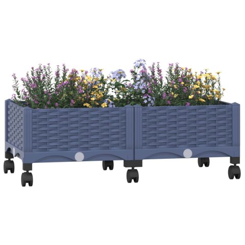 VidaXL Donica ogrodowa na kółkach Niebiesko-szary 80 x 40 x 33 cm PP