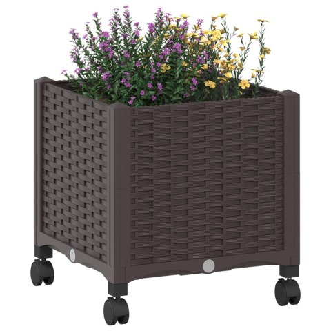 VidaXL Donica ogrodowa na kółkach brązowy 40 x 40 x 44 cm PP