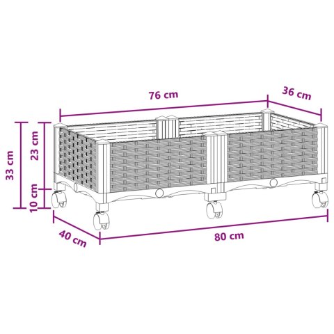VidaXL Donica ogrodowa na kółkach brązowy 80 x 40 x 29 cm PP