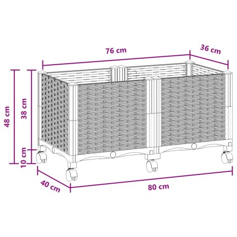 VidaXL Donica ogrodowa na kółkach brązowy 80 x 40 x 44 cm PP