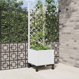 VidaXL Donica ogrodowa z kratką i kółkami Biały 40 x 40 x 146 cm PP