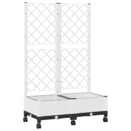 VidaXL Donica ogrodowa z kratką i kółkami Biały 80 x 40 x 131,5 cm PP