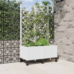 VidaXL Donica ogrodowa z kratką i kółkami Biały 80 x 40 x 146 cm PP
