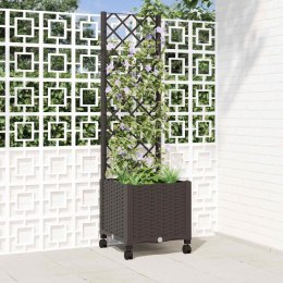 VidaXL Donica ogrodowa z kratką i kółkami brązowy 40 x 40 x 146 cm PP