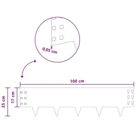KRAWĘŻNIK DO TRAWNIKA 10 PCS 100X25CM STAL BIAŁY
