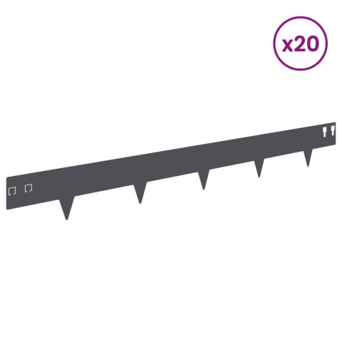 VidaXL Krawężnik do trawnika 20 pcs 100 x 12 cm Stal antracytowy