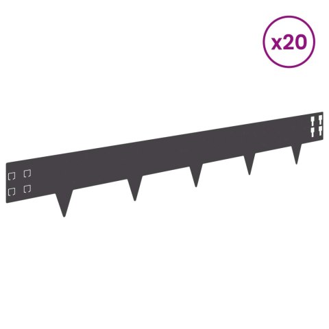 VidaXL Krawężnik do trawnika 20 pcs 100 x 15 cm Stal Czarny