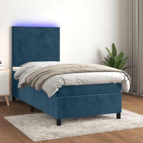 VidaXL Łóżko kontynentalne, materac i LED, niebieski aksamit 80x200 cm