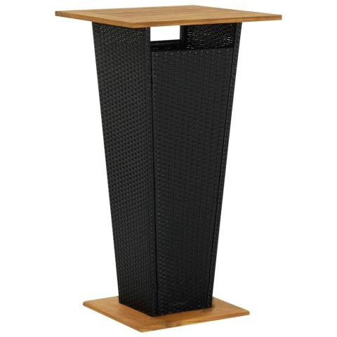 VidaXL Stolik barowy, czarny, 60x60x110 cm, rattan PE i lita akacja