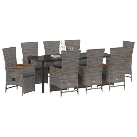 VidaXL Zestaw do jadalni w ogrodzie z poduszką 9 pcs Szary polirattan