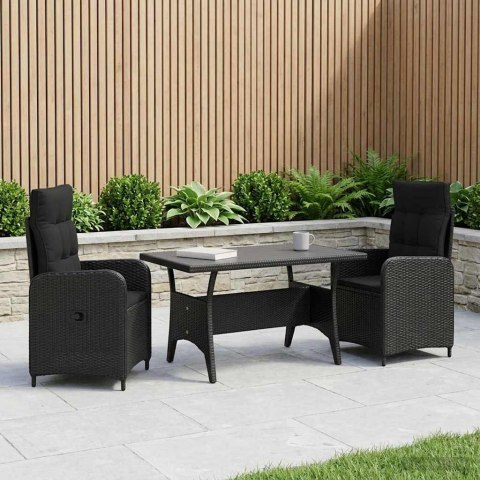 VidaXL Zestaw do jedzenia na zewnątrz 3 pcs Czarny polirattan